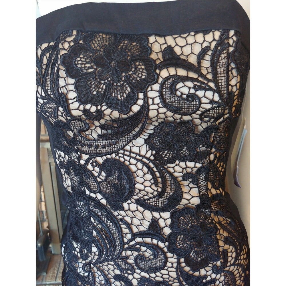 Jessica McClintock Black Stretch Bodycon Strapless Lace Panel Dress NWT Size 2 - Picture 2 of 6